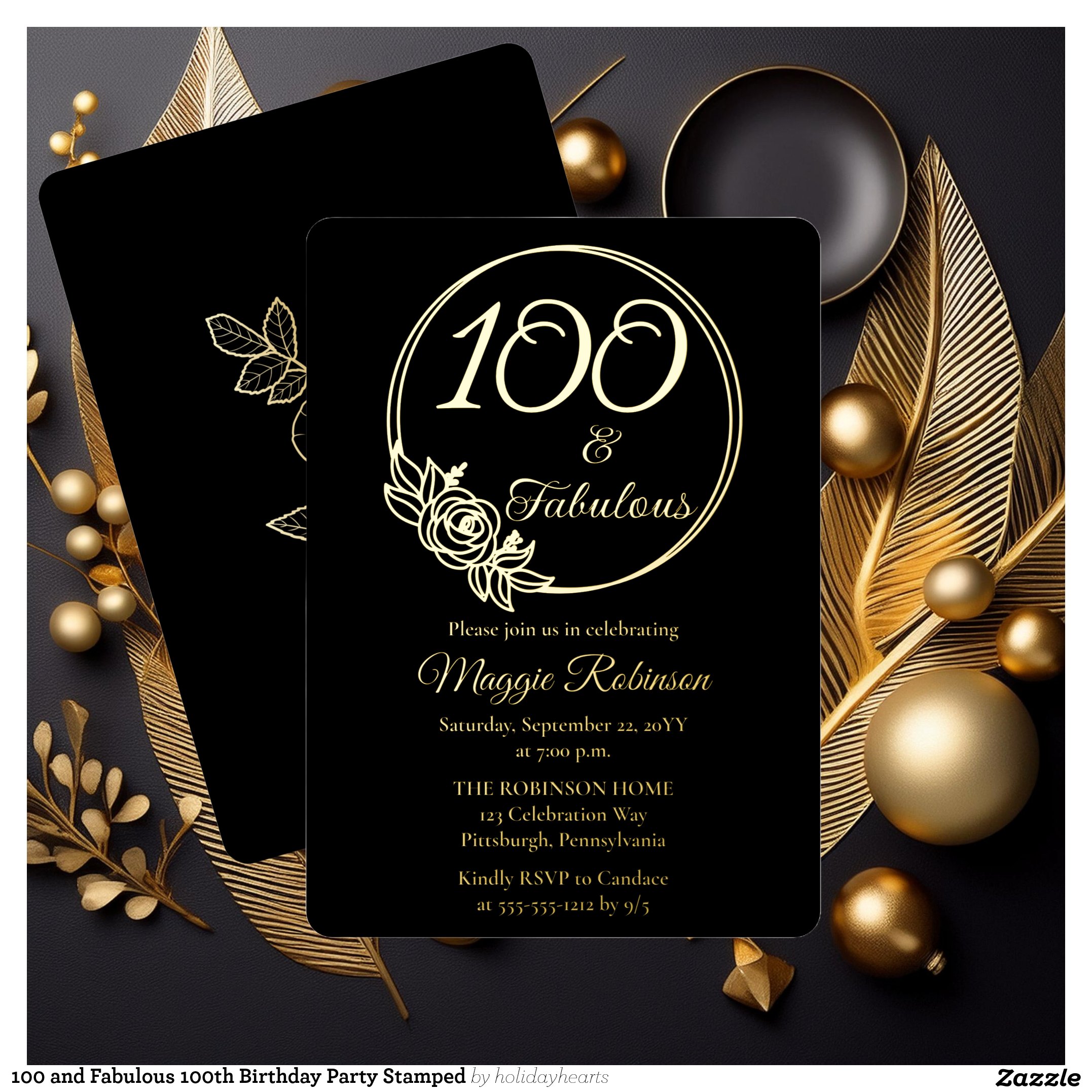 100 and Fabulous 100th Birthday Party Stamped Foil Invitation