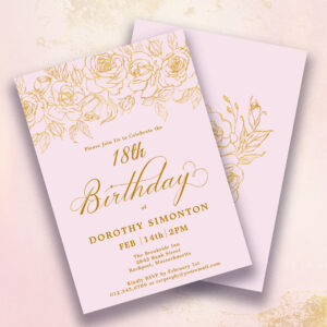 18th Birthday Party Gold Rose Floral Blush Pink Invitation
