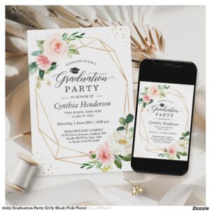 2025 Graduation Party Girly Blush Pink Floral Invitation