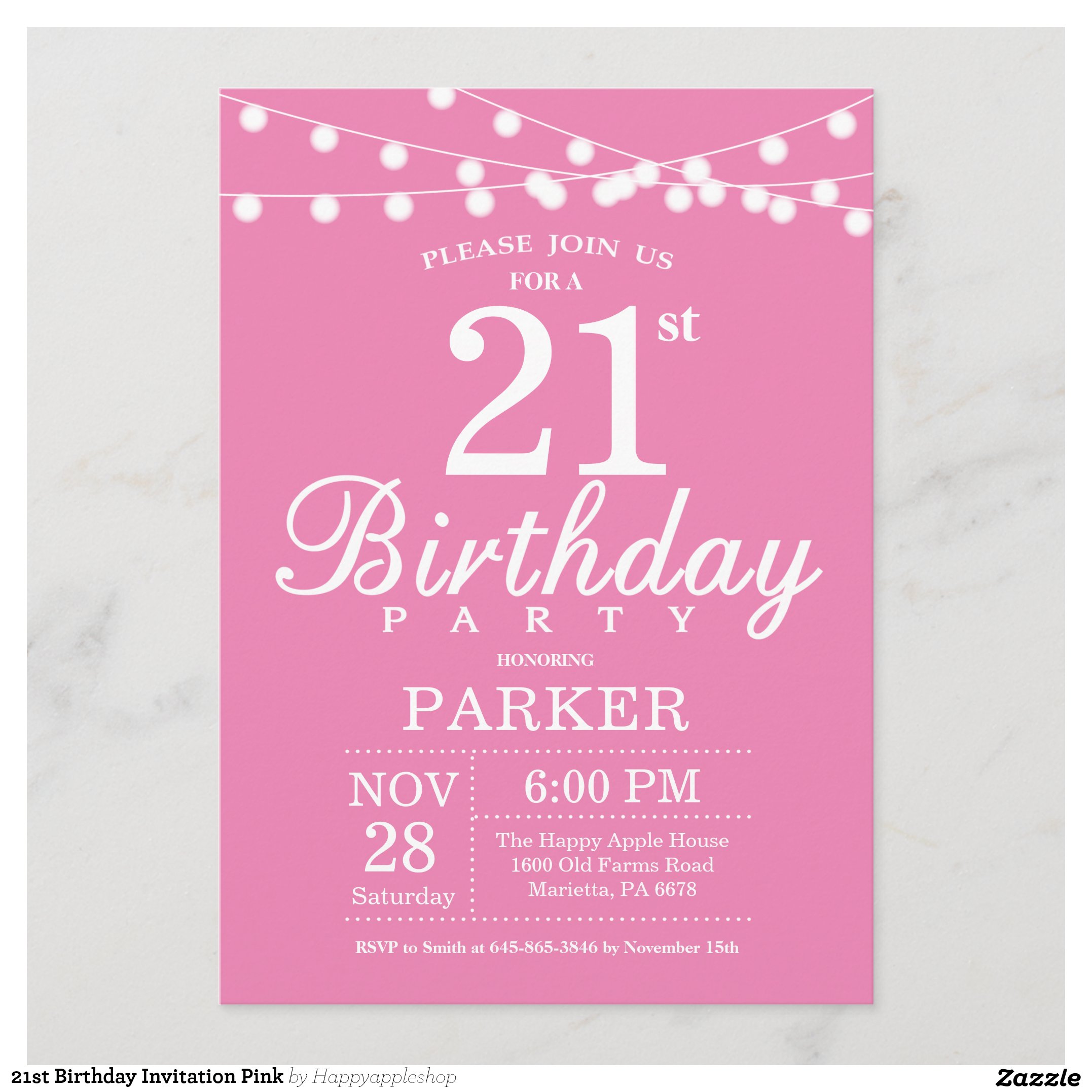 21st Birthday Invitation Pink