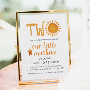 2nd Birthday Watercolor Happy Yellow Sunshine  Invitation