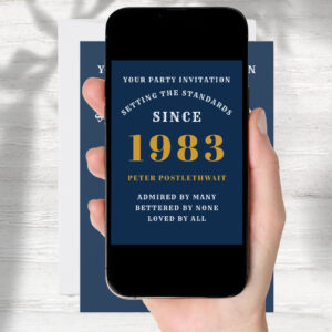 40th Birthday 1983 Blue Gold Personalized For Him Invitation