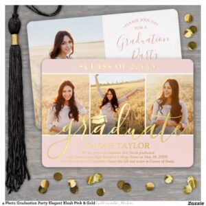 4 Photo Graduation Party Elegant Blush Pink & Gold Foil Invitation