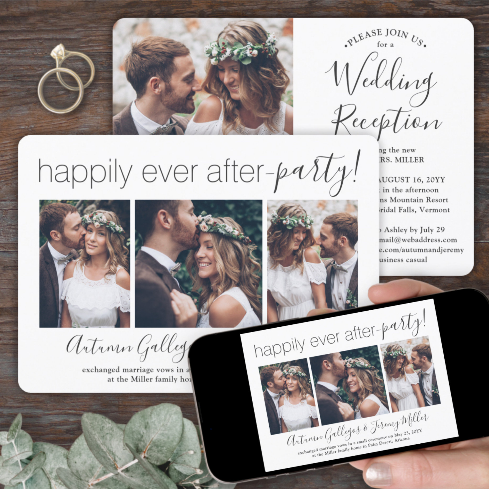 4 Photo Happily Ever After Party Wedding Reception Invitation