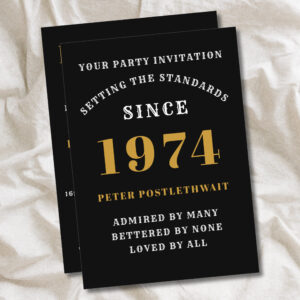 50th Birthday 1974 Black Gold Personalized For Him Invitation