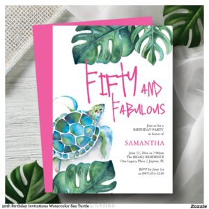 50th Birthday Invitations Watercolor Sea Turtle