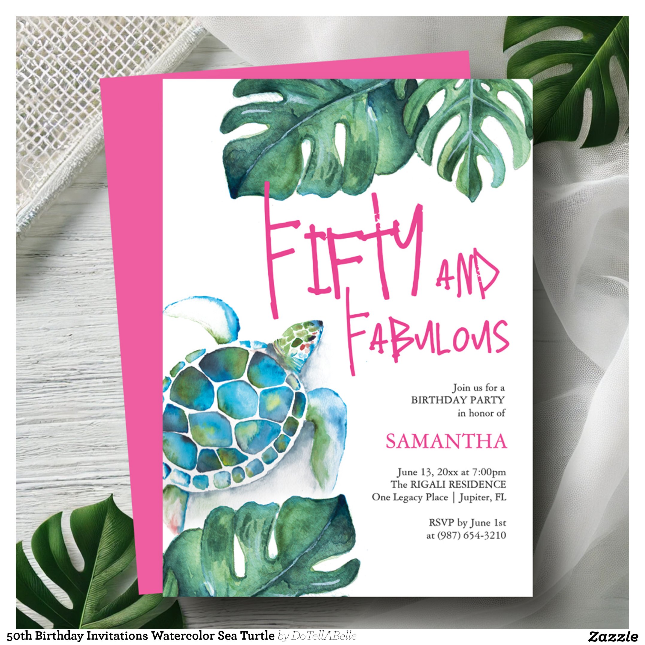 50th Birthday Invitations Watercolor Sea Turtle