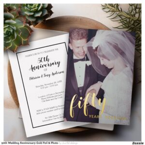 50th Wedding Anniversary Gold Foil & Photo Foil Invitation