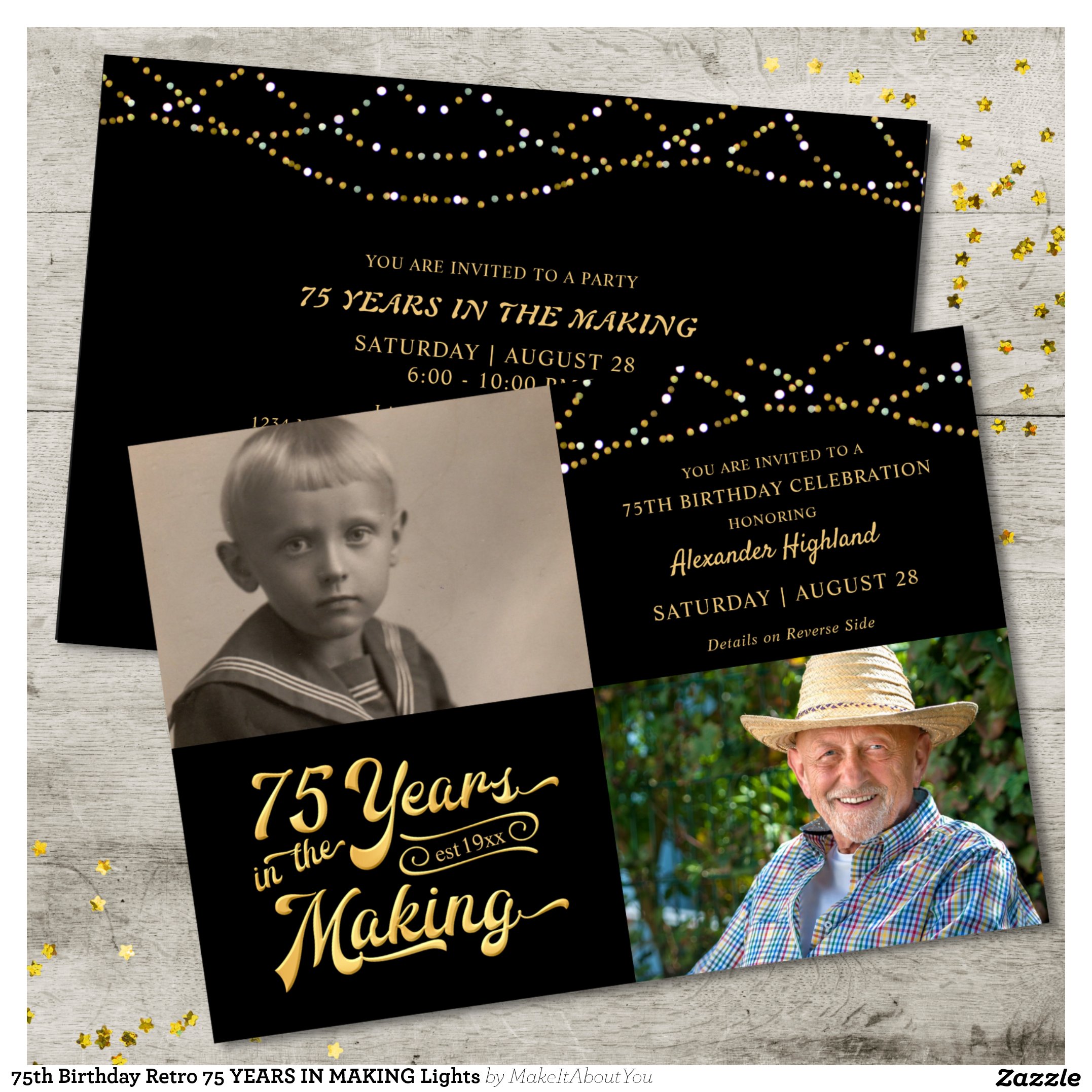 75th Birthday Retro 75 YEARS IN MAKING Lights Invitation