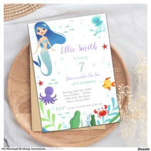 7th Mermaid Birthday Invitations