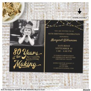 80th Birthday 80 YEARS IN THE MAKING Black & Gold Invitation
