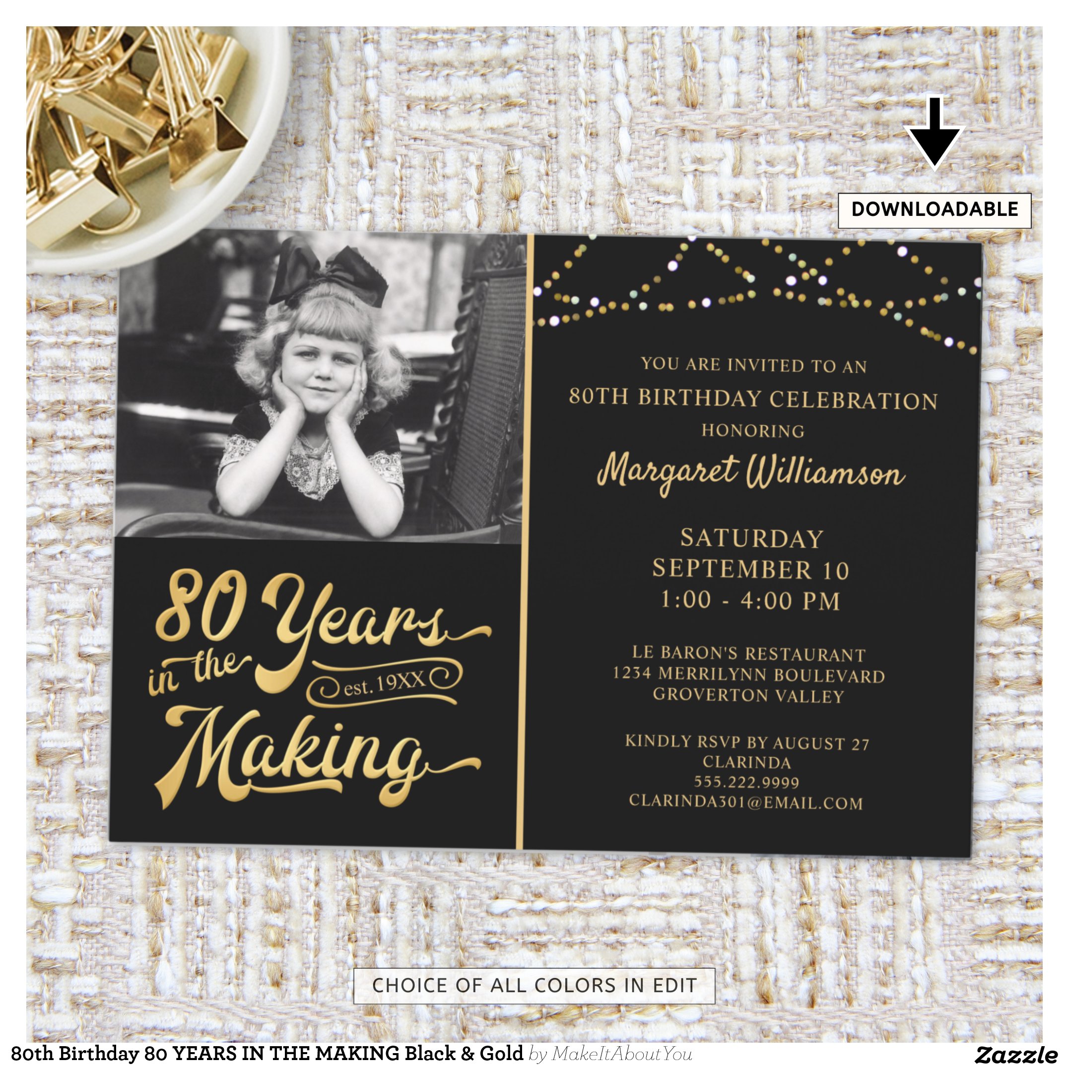80th Birthday 80 YEARS IN THE MAKING Black & Gold Invitation
