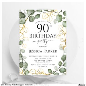90th Birthday Party Eucalyptus Watercolor Invitation