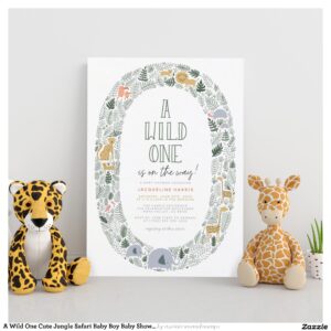 A Wild One Cute Jungle Safari Baby Boy Baby Shower Invitation