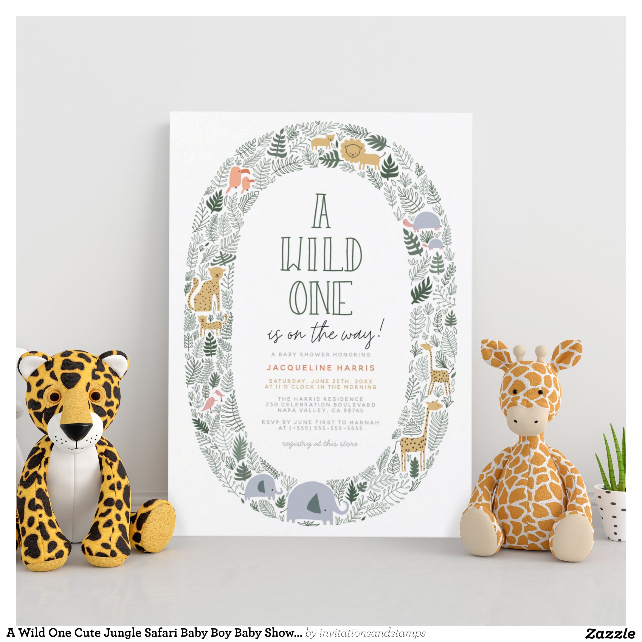 A Wild One Cute Jungle Safari Baby Boy Baby Shower Invitation