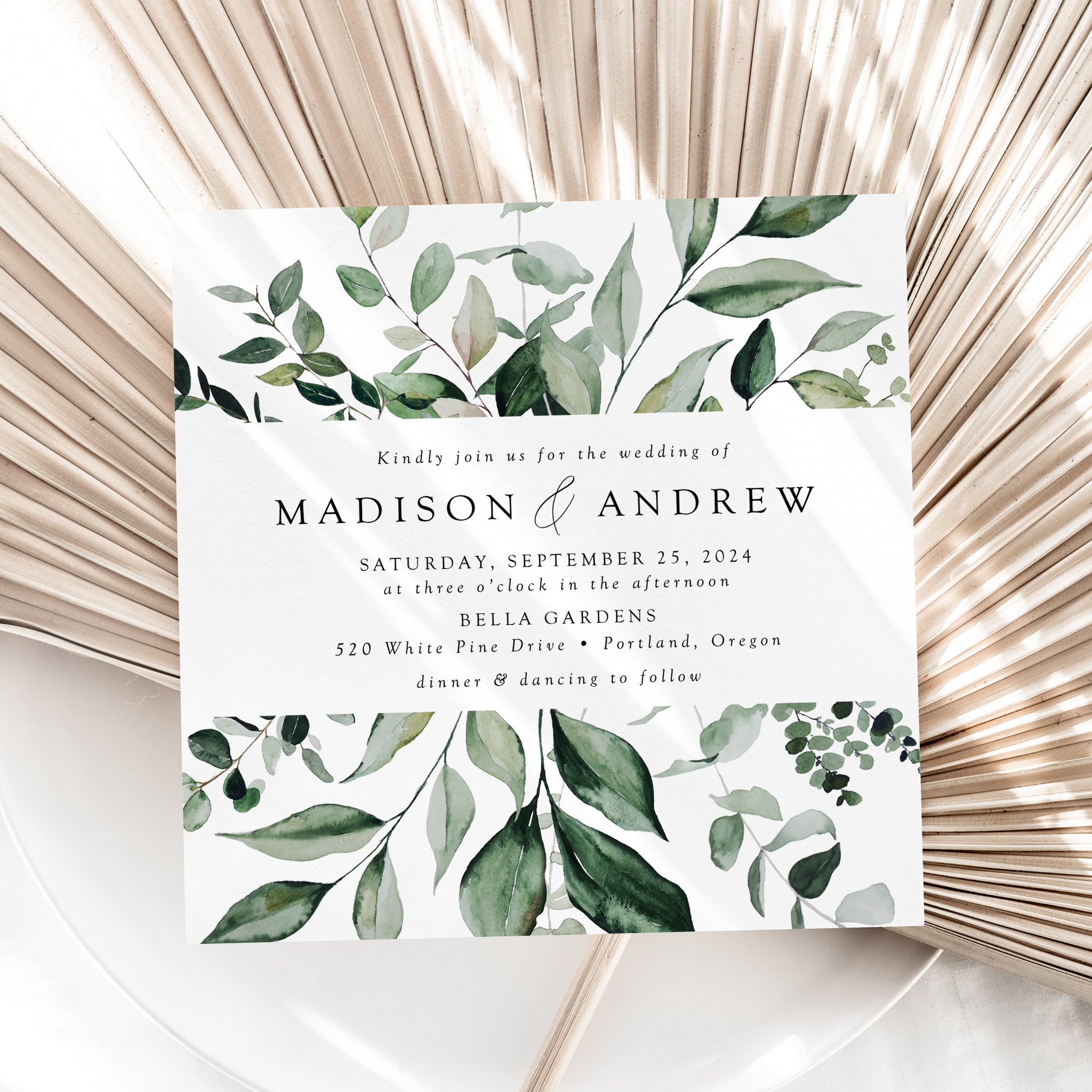 Abundant Greenery Square Wedding Invitation