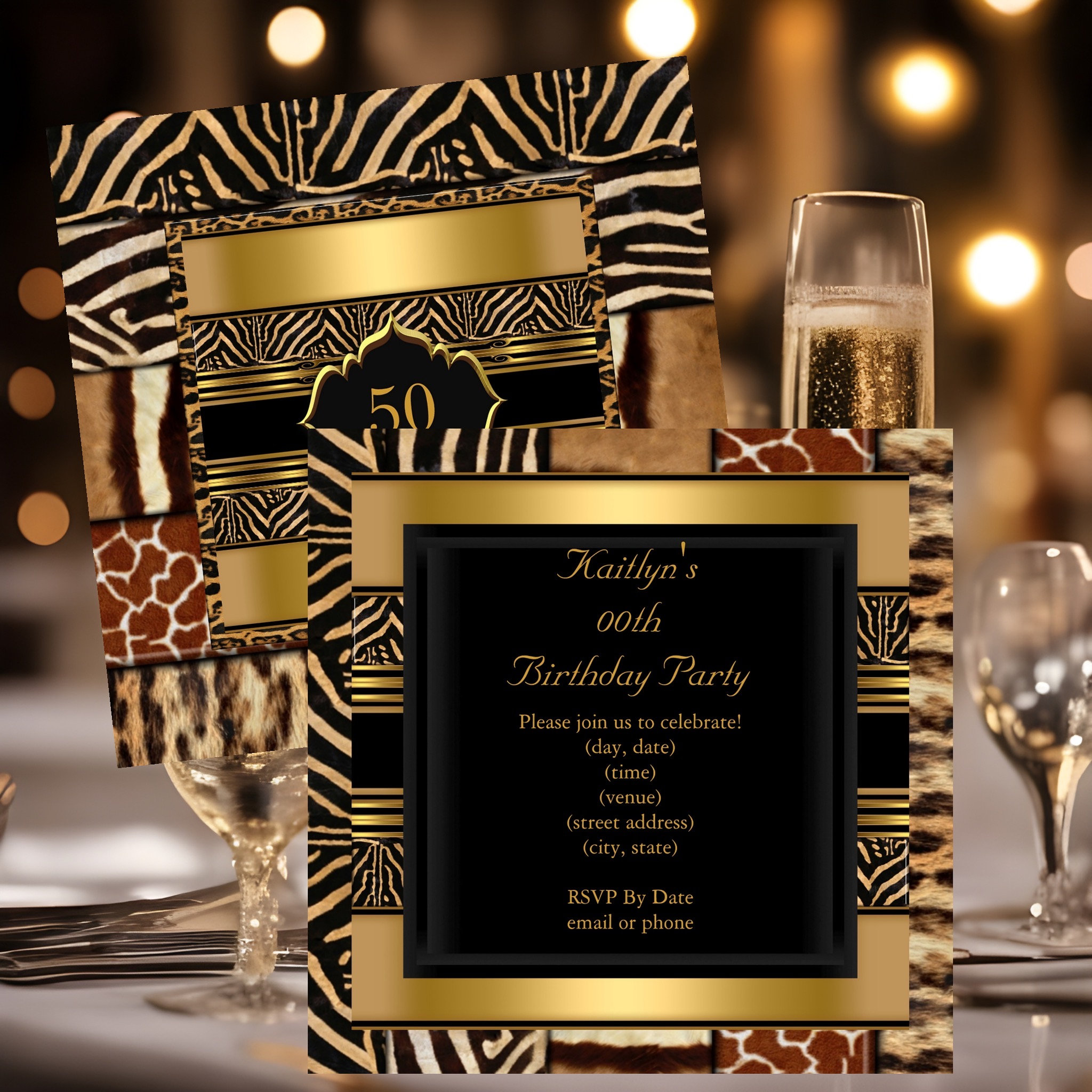 Add Age Party Birthday Wild Exotic Mixed Animal Invitation