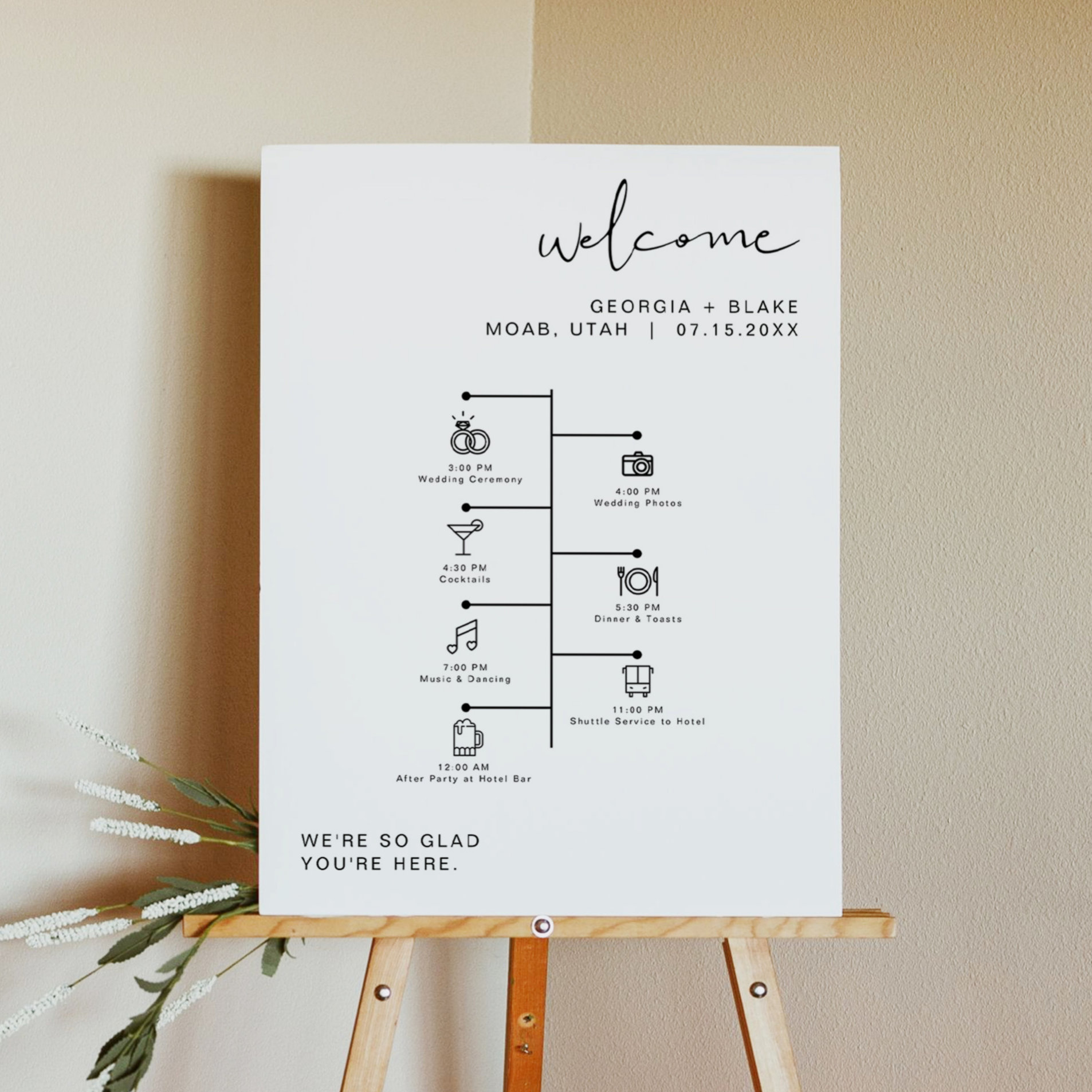 ADELLA Edgy Modern Minimal Wedding Icon Timeline  Foam Board