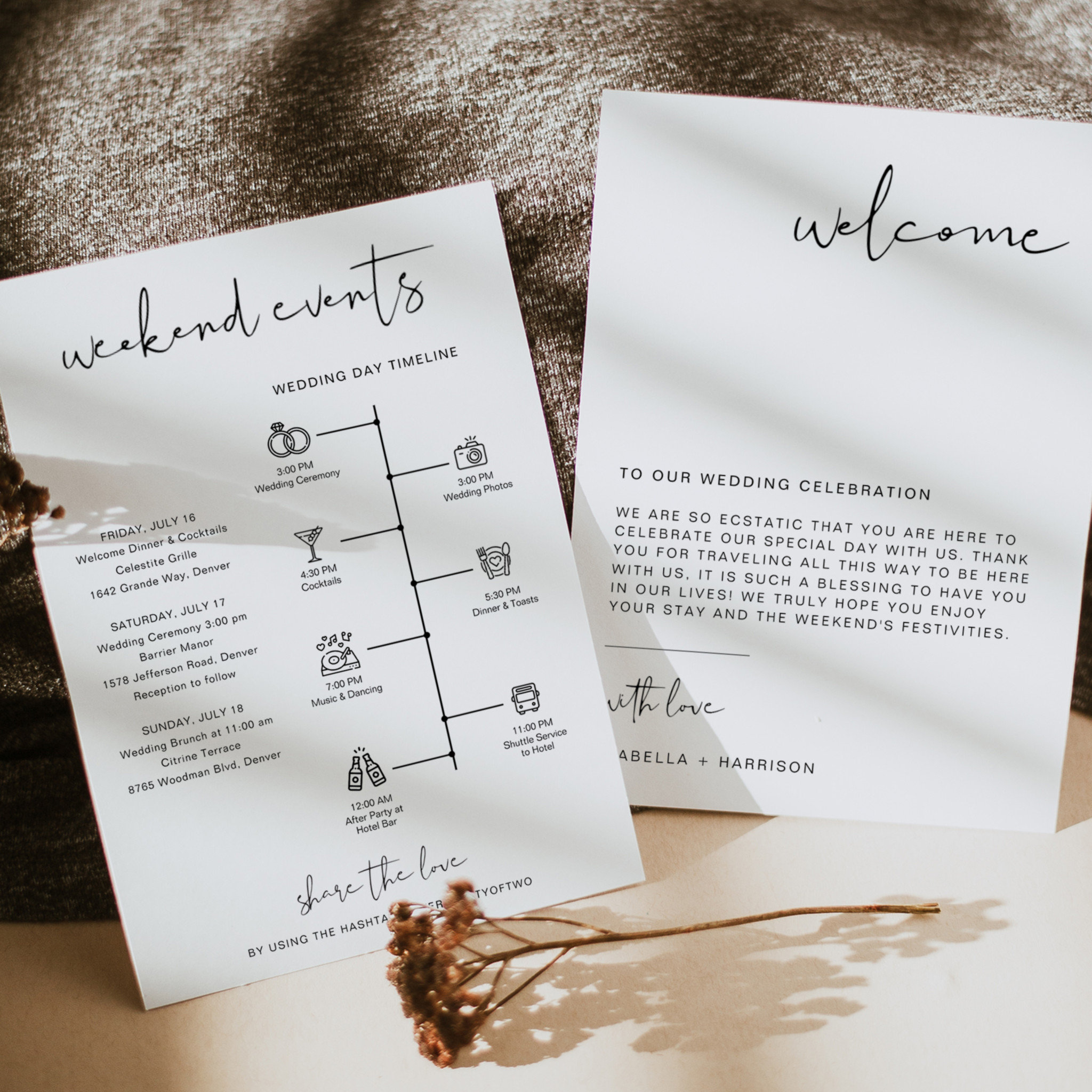 ADELLA Modern Minimal Welcome Letter Timeline Card