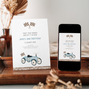 Adorable Retro Race Car Birthday Invitation
