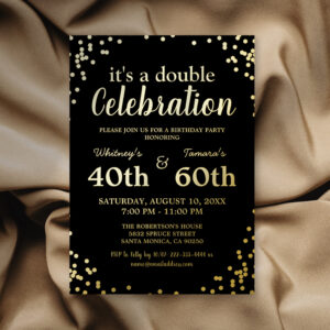 Adult Joint Birthday Party Black Real Gold Foil Invitation