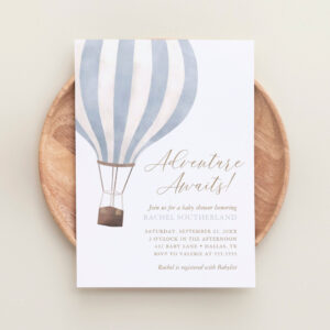 Adventure Awaits Blue Hot Air Balloon Baby Shower  Invitation