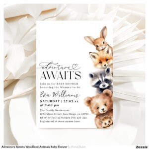 Adventure Awaits Woodland Animals Baby Shower Invitation