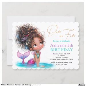 African American Mermaid 5th Birthday Invitation