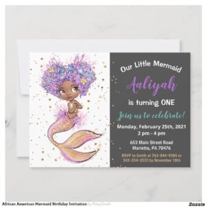 African American Mermaid Birthday Invitation