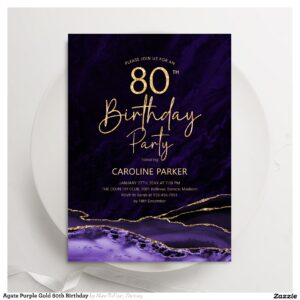 Agate Purple Gold 80th Birthday Invitation