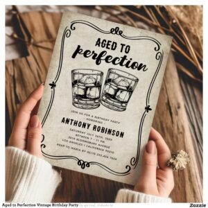 Aged to Perfection Vintage Birthday Party Invitation