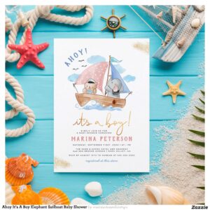 Ahoy It's A Boy Elephant Sailboat Baby Shower Invitation