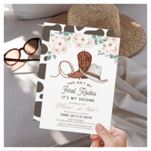 Ain't My First Rodeo Cowgirl Floral 2nd Birthday Invitation