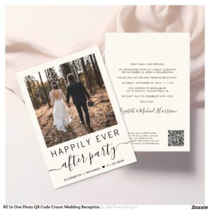 All In One Photo QR Code Cream Wedding Reception Invitation