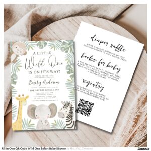 All in One QR Code Wild One Safari Baby Shower Invitation