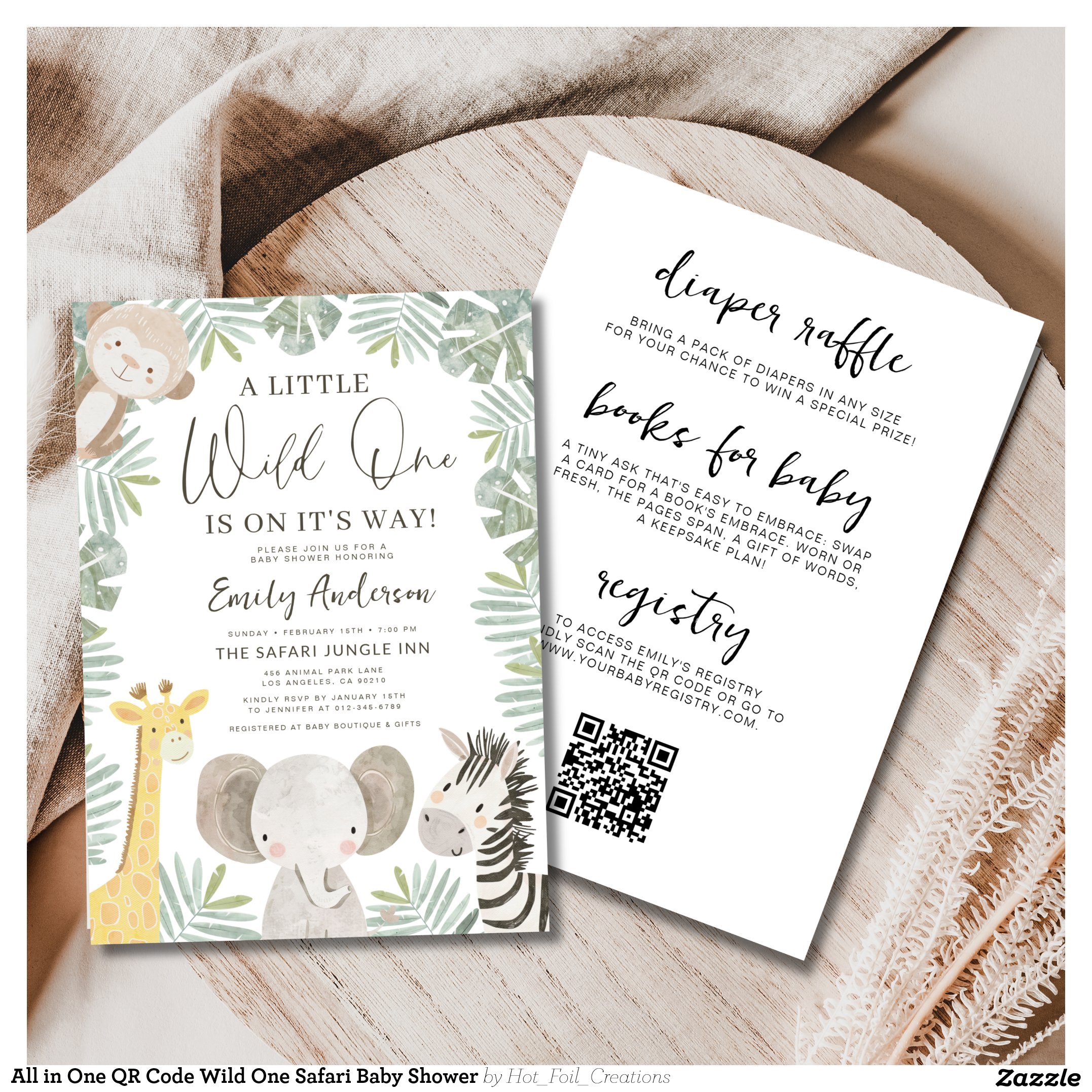 All in One QR Code Wild One Safari Baby Shower Invitation