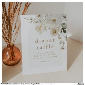 ALYSSA Boho Arch Flower Baby Shower Diaper Raffle Pedestal Sign