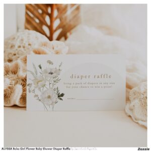 ALYSSA Boho Girl Flower Baby Shower Diaper Raffle Enclosure Card