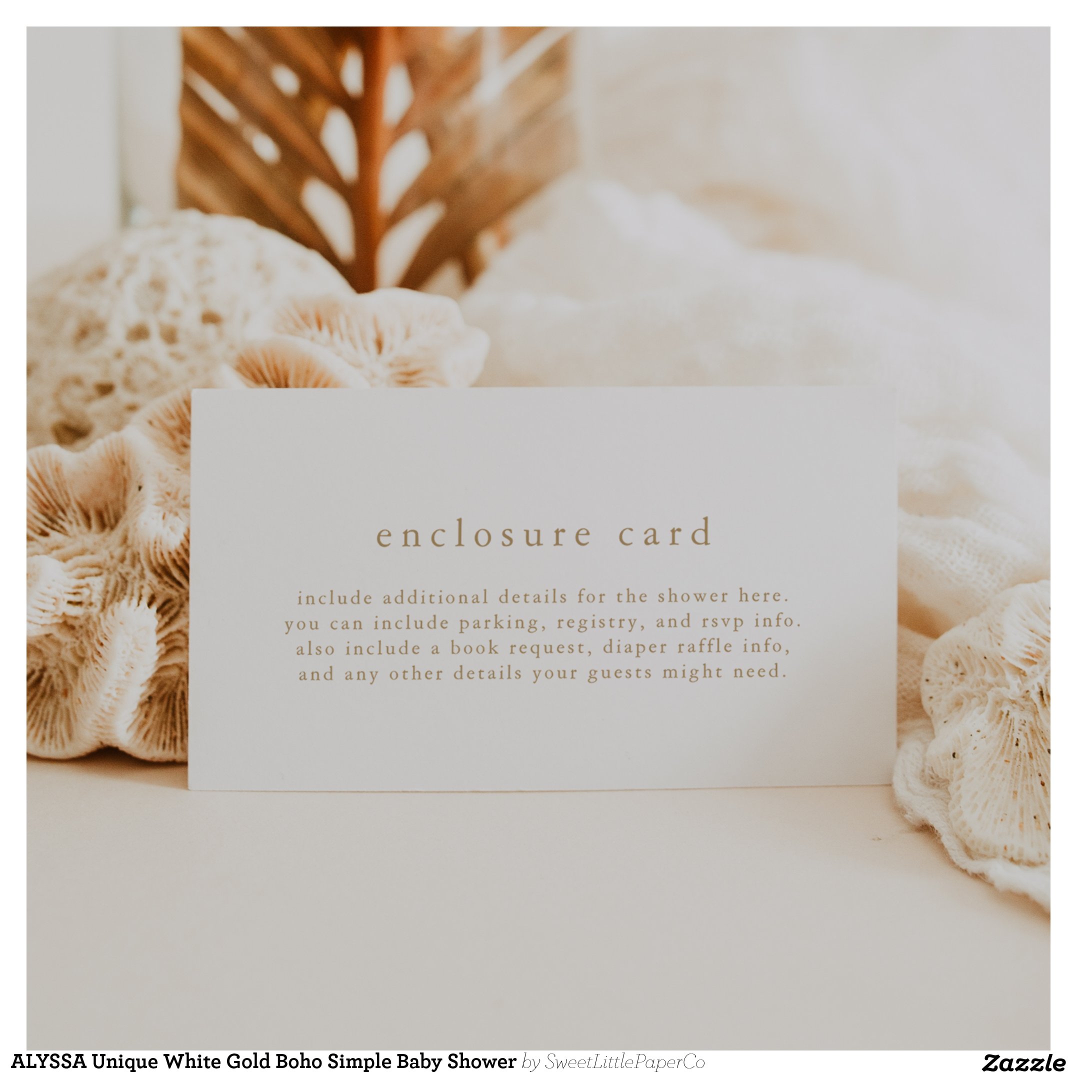 ALYSSA Unique White Gold Boho Simple Baby Shower Enclosure Card