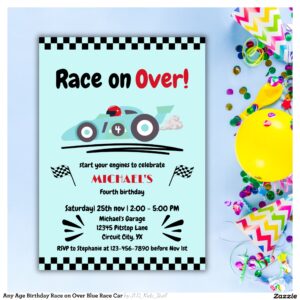 Any Age Birthday Race on Over Blue Race Car Invitation