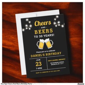 Any Age Cheers And Beers Birthday Party Invitation