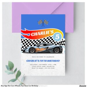 Any Age Hot Cars Wheels Fast Race Car Birthday Invitation