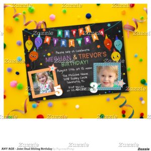 ANY AGE - Joint Dual Sibling Birthday Invitation