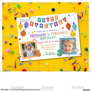 ANY AGE - Joint Dual Sibling Birthday Invitation