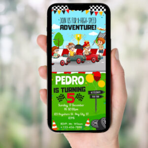 Any Age Race Car Themed Birthday party Invitation