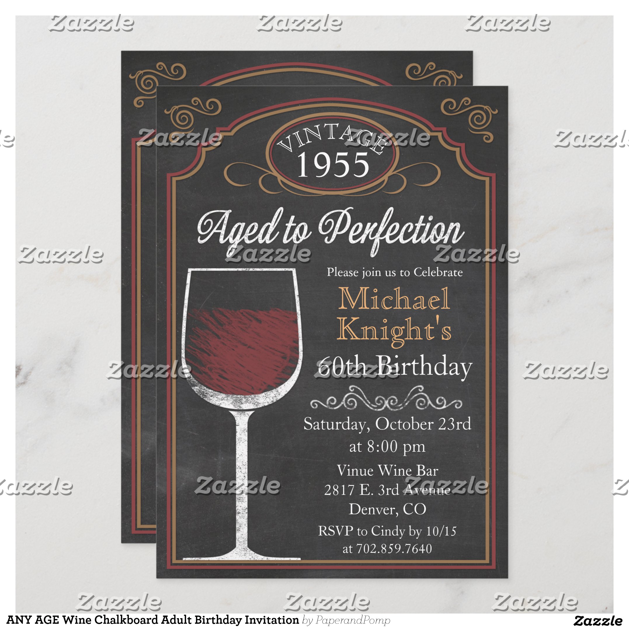 ANY AGE Wine Chalkboard Adult Birthday Invitation