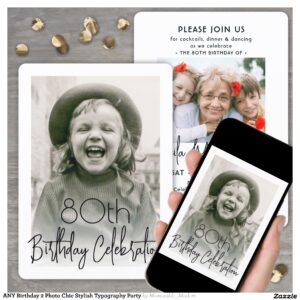 ANY Birthday 2 Photo Chic Stylish Typography Party Invitation