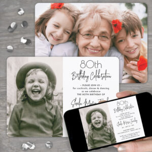 ANY Birthday 2 Photo Simple Black and White Party Invitation