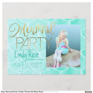 Aqua Mermaid Party Under The Sea Birthday Photo Invitation