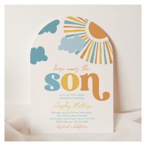 Arch Here Comes The Son Baby Shower Invitation